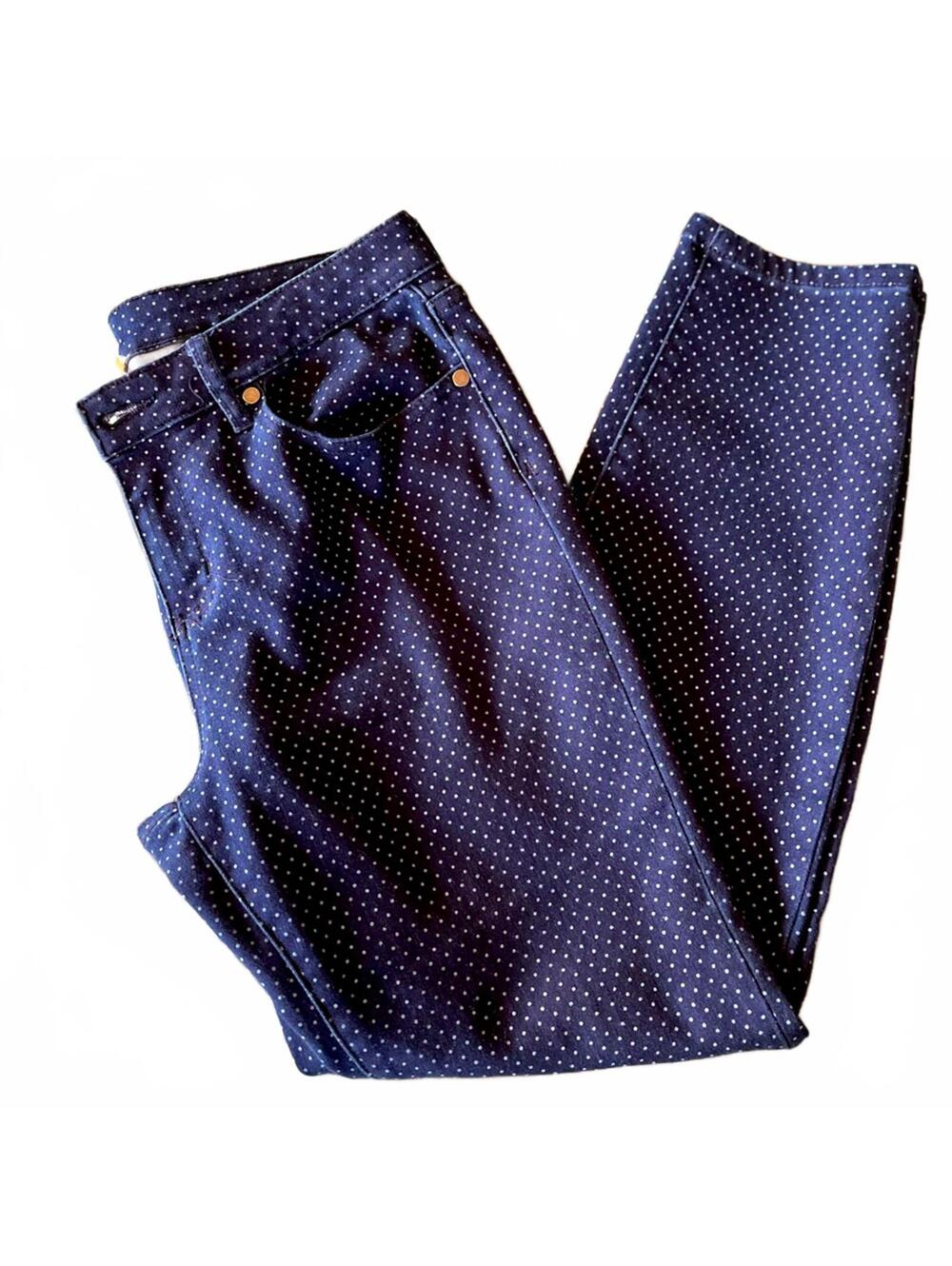 Andrea Jovine Navy Polka Dot Jeans Printed Denim Pants Fun Casual Chic